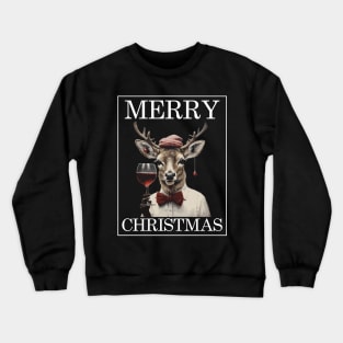 Christmas Deer with Wine Glass Funny Christmas Crewneck Sweatshirt